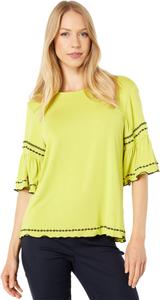 Топ Vince Camuto Bell Sleeve Embroidered Knit, цвет Chartreuse