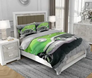 Постельное белье 200х220 см + 2х70х80 см, комплект из 3 предметов, 100% хлопок, сатин, молния, автомобиль, зеленый - | So.0004 SOVIO