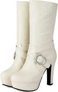 Женские ботильоны Aflngle на высокой платформе с массивным каблуком, средней высоты, модные с круглым носком, жемчугом, пряжкой, короткие вечерние ботиночки