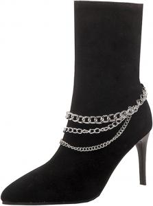 Женские замшевые ботильоны Zeberfi с острым носком, на шпильке, с носком, металлическим украшением-цепочкой, удобные, на среднюю голень, с высокими каблуками, модные ботинки под платье и джинсы, Black