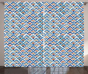 Шторы ABAKUHAUS в японском деревенском стиле, акварельный рисунок Шеврон, универсальные ленточные шторы для гостиной с петлями и крючками, 280 x 175 см, нежно-голубой и оранжевый цвет Abakuhaus