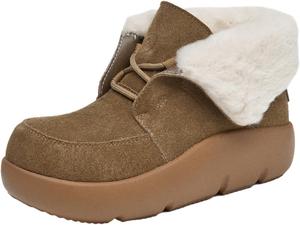 Замшевые ботинки до щиколотки с меховой подкладкой, отворотные туфли с отворотным воротником Generic, Khaki