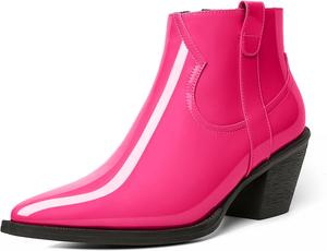 Женские ботильоны Esvowido с заостренным носком, низким каблуком, массивным каблуком, короткие ботинки с боковой молнией и мехом, офисные осенние ботинки, Hot Pink