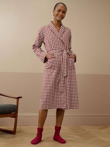 Халат из хлопка с шелковой отделкой в клетку Brora, Mulberry/Shell