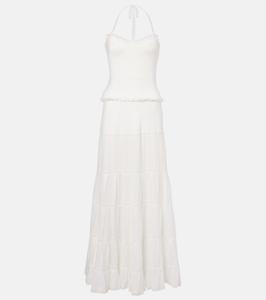 Полосатое хлопковое макси-платье Poupette St Barth, Natural White Plain