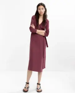 Миди-платье с запахом из гладкой ткани Parfois, бордовый
