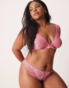 Бразильские трусики-босоножки Curve Blake с кружевом в форме сердца и корсетом розового цвета Asos Curve