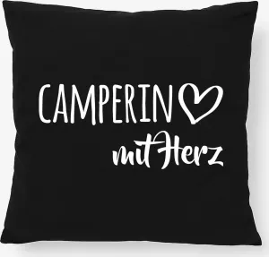 Подушка Huuraa Camper с сердечком, 40x40 см, с наполнителем из черного хлопка Camper Decor Hellweg Druckerei