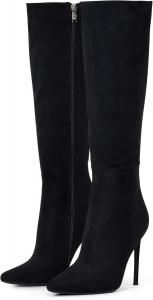 Женские высокие сапоги Elisabet Tang высотой до колена, 4 дюйма, с высоким каблуком-стилето, заостренным носком, кожаные и замшевые, удобные и сексуальные, Black Suede
