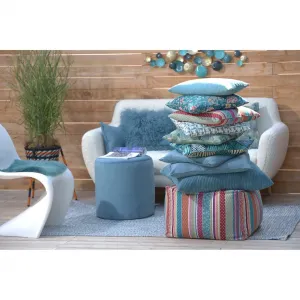 Декоративная подушка Lotus с цветком лотоса, наволочка с наполнителем, 1 штука H.O.C.K., Petrol/grün + geblümt