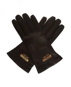 Кожаные перчатки с логотипом Moschino, черный