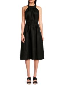 Платье миди из 100% льна с вырезом-жемчужиной Saks Fifth Avenue, черный