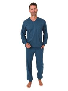 NORMANN Пижамный комплект с длинными рукавами, манжетами и принтом синего цвета