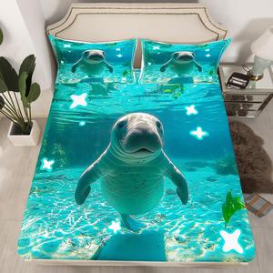 Erosebridal Комплект постельного белья Cute Animal с 3D принтом моржа и морской фауны для детской комнаты, Green Grey