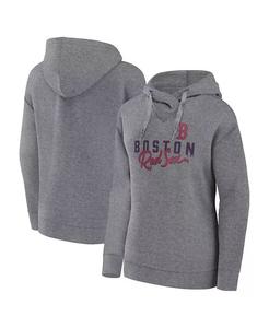 Женская облегающая толстовка с капюшоном Heather Grey Boston Red Sox Script Favorite Fanatics