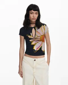 Женская футболка с коротким рукавом цветочный вырез Desigual, черный