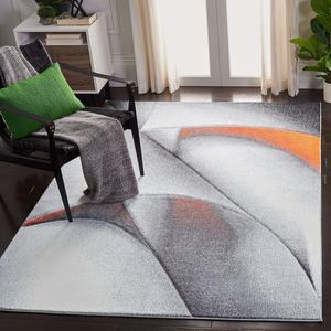 Ковер SAFAVIEH, 201 x 275 см, Hollywood Collection, Grey & Orange, дизайн в стиле Mid-Century Modern, без линьки и простой в уходе, идеален для помещений с высокой проходимостью в гостиной, спальне (HLW716P)