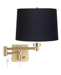 Винтажный настенный светильник Alta с поворотным кронштейном, теплый античный латунный светильник с черным тканевым абажуром для спальни, гостиной, дома Barnes And Ivy, gold