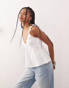 Восстановленный винтажный топ-бэбидолл из поплина с отделкой вышивкой и кружевом кремового цвета Reclaimed Vintage