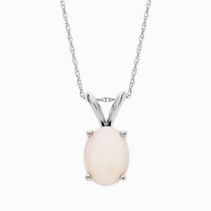 Ожерелье с подвеской из овального опала с камнем рождения из белого золота 14 карат (9x7 мм) Blue Nile