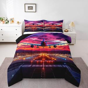 Erosebridal Комплект постельного белья Sunset Airplane для детей с авиационным принтом, Pink Purple Orange