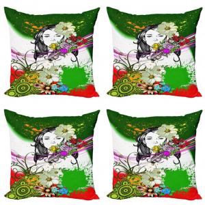 ABAKUHAUS Набор чехлов для подушек с цветочным принтом (4 предмета), спирали из тропических цветов, современная двусторонняя цифровая печать, 60 см x 60 см, многоцветный