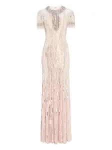 Платье макси Nova с вырезом-замочной скважиной, украшенное пайетками Jenny Packham, нейтральный