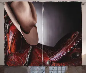 Шторы ABAKUHAUS в стиле вестерн-рустик, с рисунком Ковбойский дикий техас, универсальные ленточные шторы для гостиной с петлями и крючками, 280 x 175 см, коричнево-кремовый Abakuhaus