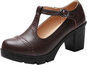 Свадебные туфли для женщин с низким устойчивым каблуком, Мэри Джейн, массивный ремешок Т-образной формы, туфли для собеседований, закрытый носок, оксфорды, туфли-лодочки Ctreela, Khaki