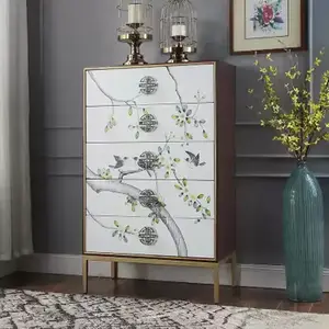 Yu Senyi Комод для спальни из массива дерева в американском стиле, 5 ящиков, с росписью, полностью собран
