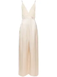 Комбинезон с V-образным вырезом и широкими брюками Alysi, светло-бежевый
