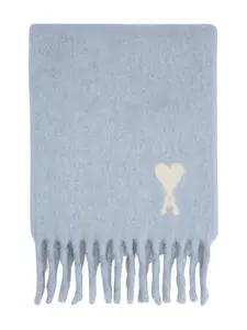 Шарф с бахромой и монограммой Ami De Coeur AMI Paris, синий