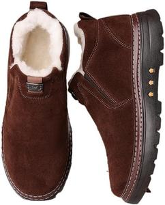 Зимние мужские ботинки с запрессовкой, снежные ботинки, утепленные флисом, с противоскользящей подошвой, короткие повседневные ботинки, теплые водонепроницаемые обувь для холодной погоды для прогулок на улице Qacksv, коричневый