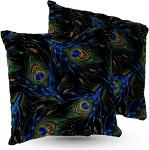 Подушка велюровая PREMIUM с павлиньими перьями, 40 х 40 см, декоративная с наполнителем, для гостиной, спальни или в подарок, 5 шт. 5made