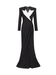 Длинное платье из структурированного крепа Balmain, черный