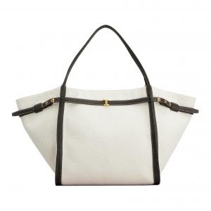TOD'S Сумка среднего размера для женщин из холста с кожаными ручками, белая и коричневая