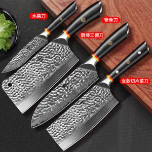 Mad Shark Дамасский кухонный нож для мяса и овощей, набор: сантоку, тесак, фруктовый нож