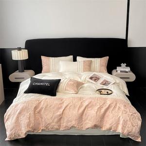 Комплект постельного белья Muji Light luxury 2.0, 4 предмета, 220х240/245х265 см, молочный/розовый/розы