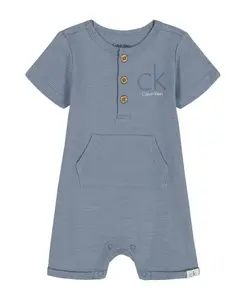 Детский комбинезон с короткими рукавами и пуговицами из джерси для мальчиков Baby Boys Slub Jersey Button-Up Shorts Coverall Calvin Klein