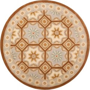 Ковер SAFAVIEH, 122 x 122 см, Naples Collection, круглый, Ivory & Brown, ручной работы из традиционной шерсти, идеален для помещений с высокой проходимостью в гостиной, спальне (NA513A)