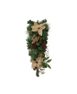Искусственная рождественская гирлянда в форме капли из смеси сосновых ягод и пуансеттии, 28 дюймов, без подсветки Northlight, green