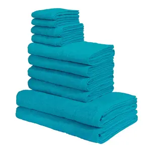 Мой домашний набор полотенец Инга, банные полотенца, полотенца для рук, гостевые полотенца, полотенца для мыла Полотенца с изящной каймой, 100% хлопок, однотонные, мягкие My Home, бирюзовый