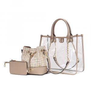Сумка Diva PVC с твидовой ведерком и маленьким клатчем от Mia K MKF, Taupe