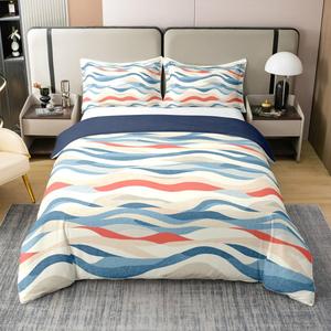 Erosebridal Хлопковый комплект постельного белья King Size с водяным принтом в морской тематике, сине-оранжевый, Blue Orange