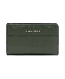 Женский кожаный кошелек с отделением для монет и слотами для кредитных карт, с защитой от RFID-сканирования. Piquadro, зеленый