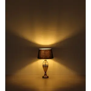 Настольная лампа LEILA E27 1 шт. Дизайнерская настольная лампа, для гостиной, спальни, прихожей, тканевый абажур Globo Lighting, Altmessing