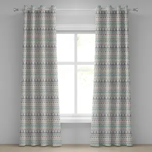 Геометрическая штора на люверсах ABAKUHAUS, мотивы ацтеков, треугольники, квадраты, искусное народное вдохновение, племенное изображение, декоративные двухпанельные шторы, 280 см x 245 см, темно-синий персиковый цвет Abakuhaus