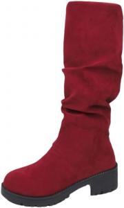 Женские модные сапоги средней длины, большой размер, низкий каблук, плиссированный дизайн, подходят для осенне-зимних образов. SPKFHD, Red