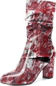 Женские ботильоны Zamikoo с свободным силуэтом, толстым каблуком и круглым носком, с молнией сбоку, модные обувь без застежки, короткие ботильоны, удобные нарядные ботинки, каблук 3,5 дюйма, Newspaper Red