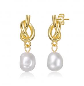 Серьги-подвески Love Knot из стерлингового серебра 14 карат с позолотой и пресноводным жемчугом Genevive, золотой
